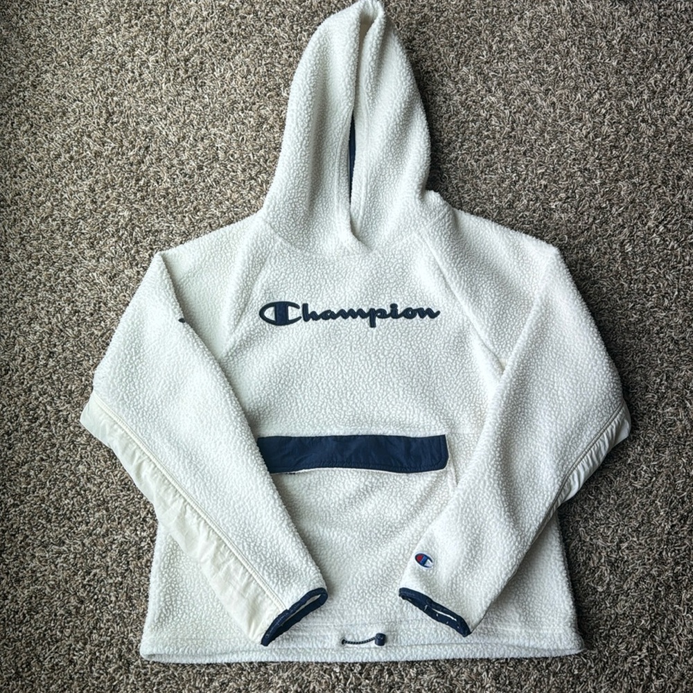 CHAMPION Sherpa Hoodie with Kangaroo Picket, Size Medium